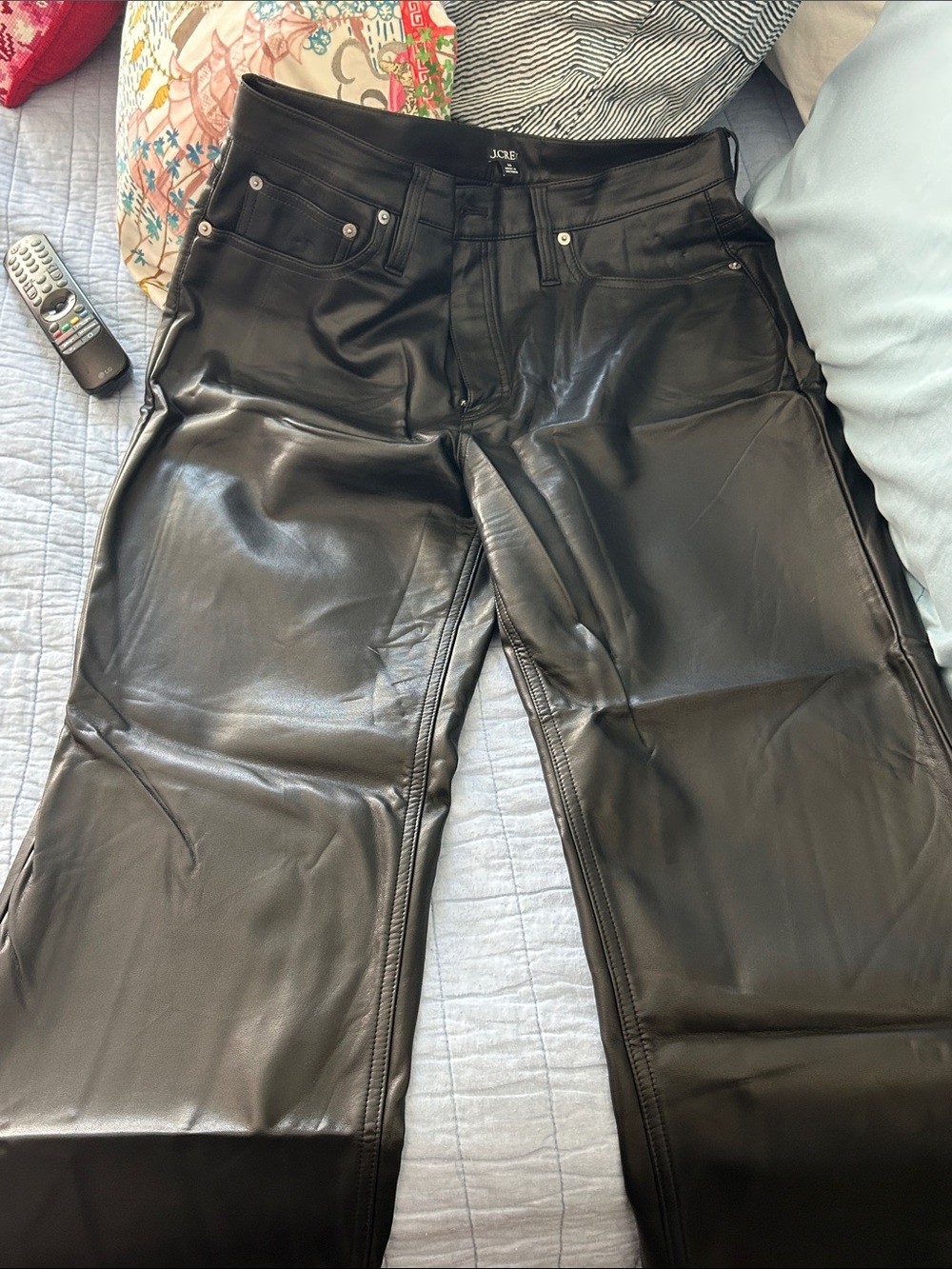 J. Crew Black Faux Leather Wide-Leg Trousers